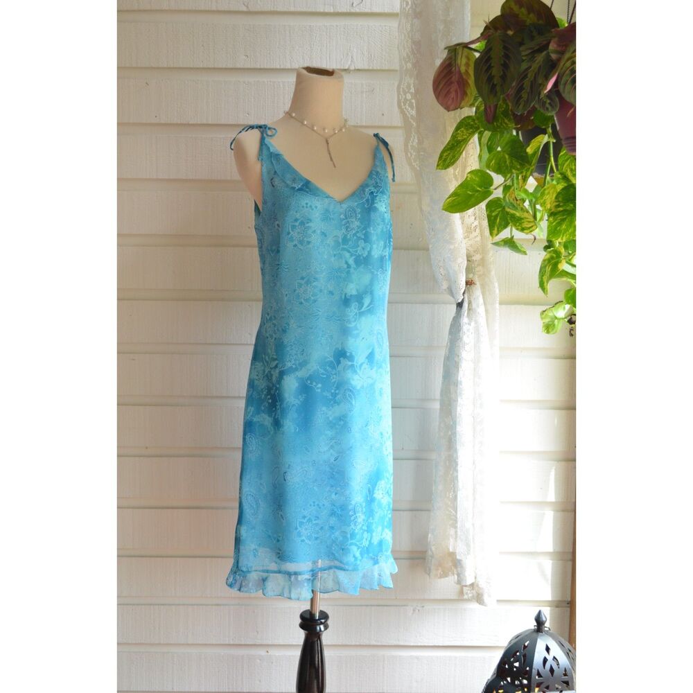 Vintage 90's/Y2K La Belle Dress with ruffles Blue Floral Paisley - 9